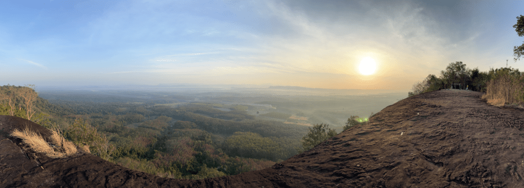 Hidden Thailand: Breathtaking sunrise view from Three Whale Rock, Unusual places in Thailand: Stunning panoramic view from Three Whale Rock at dawn, Hidden gems in Thailand: Overlooking the lush forests of Bueng Kan from Three Whale Rock, Best secret spots in Thailand: Peaceful morning scenery from the top of Three Whale Rock, Off-the-beaten-path Thailand: A serene sunrise experience at Three Whale Rock viewpoint