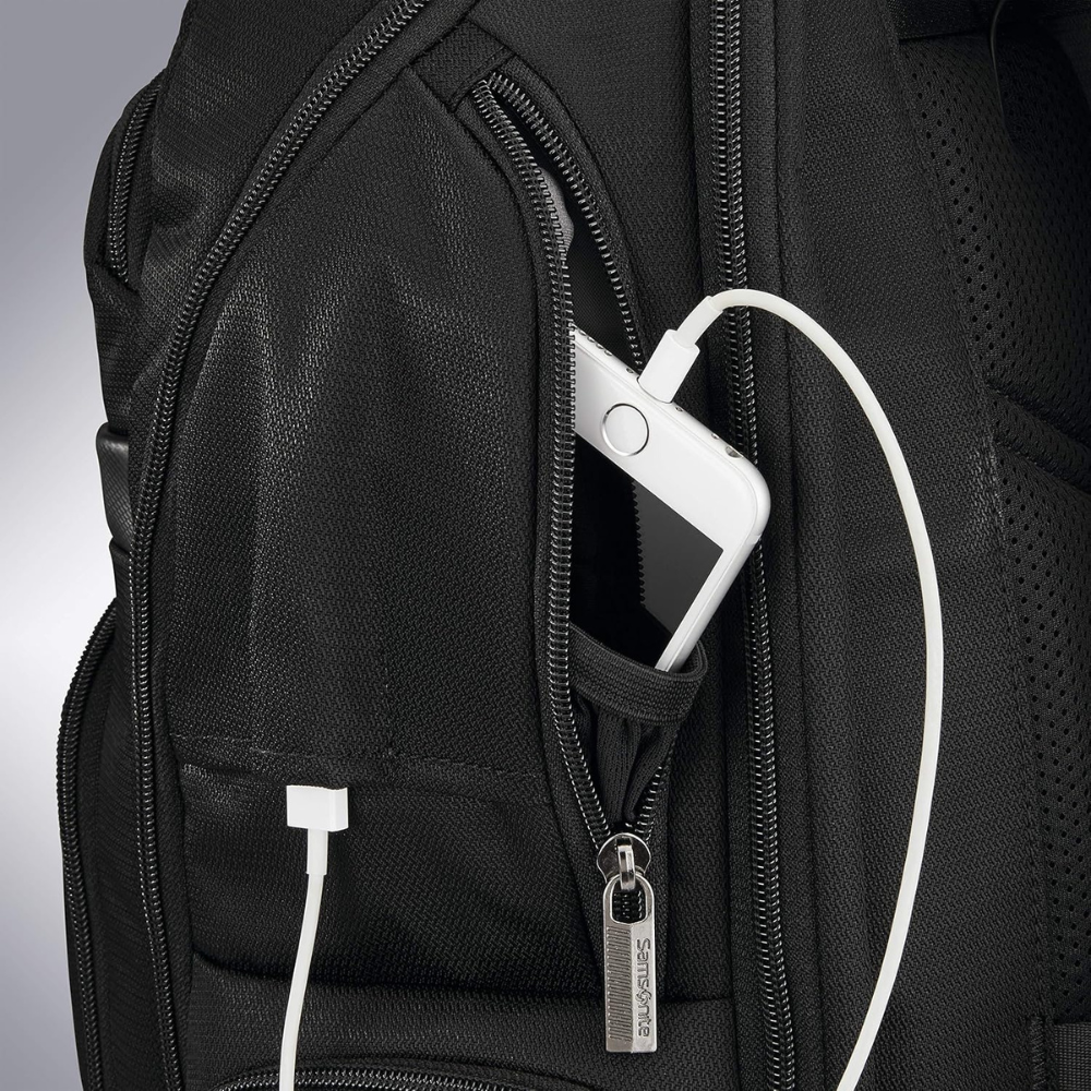 Side pocket with a phone charging inside a Samsonite backpack – Best Backpacks 2025.