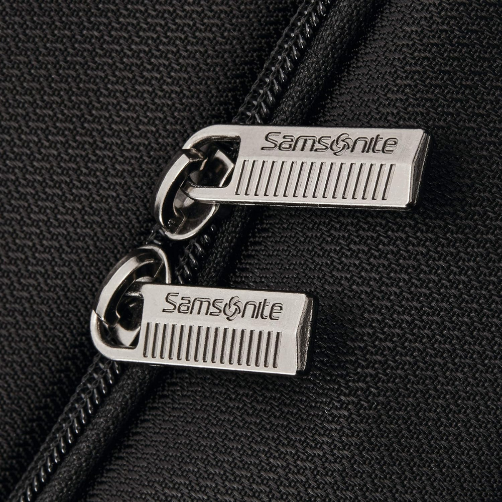 Close-up of Samsonite branded zipper pulls on a travel backpack – Best Medium Backpacks 2025.