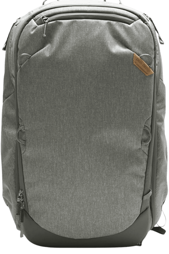 Black travel backpack with a sleek, minimalist design, perfect for carry-on travel and urban commuting.