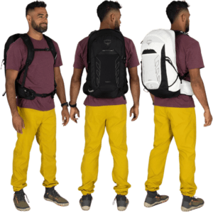 Osprey Talon 22 lightweight hiking backpack in black with ventilated back panel, hip belt storage, and 22L capacity – best day pack 2025 for versatility.