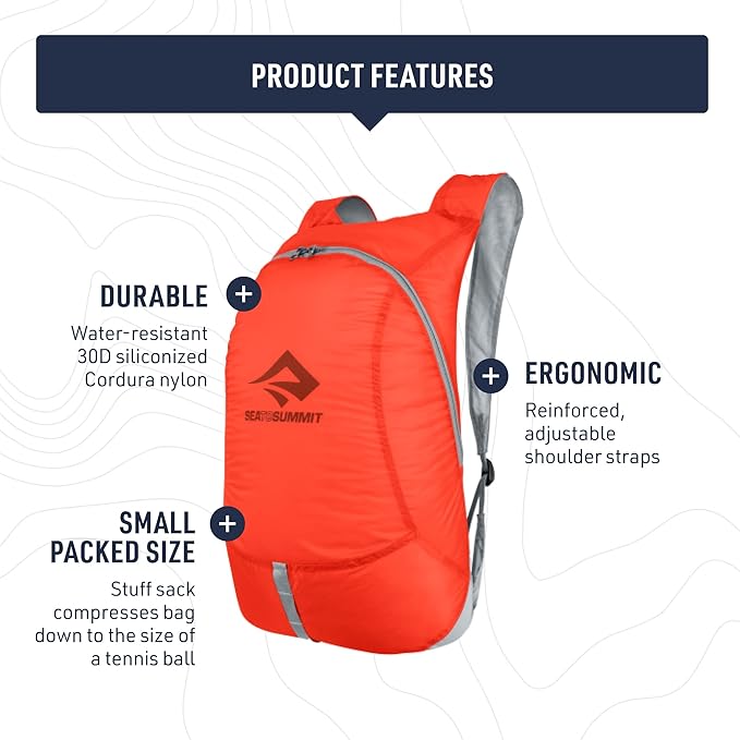 Sea to Summit Ultra-Sil Day Pack 20L – Best ultralight day pack 2025 made from Cordura nylon, water-resistant, minimalist design, perfect for travel and hiking.